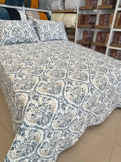 Çift Kişilik Battal Boy Pamuklu Yatak Örtüsü & Pike Takımı - AKSU