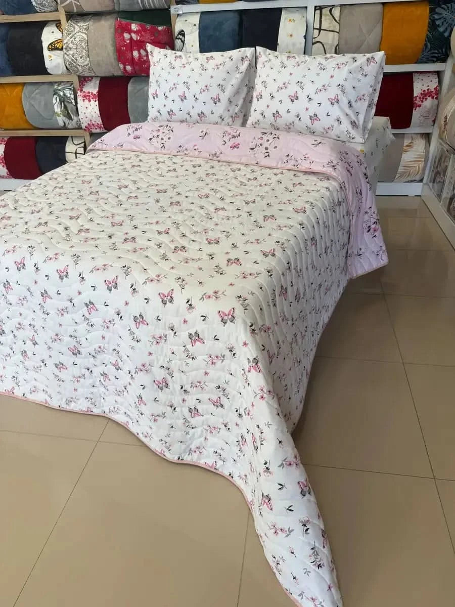 Çift Kişilik Battal Boy Pamuklu Yatak Örtüsü & Pike Takımı - MARİA